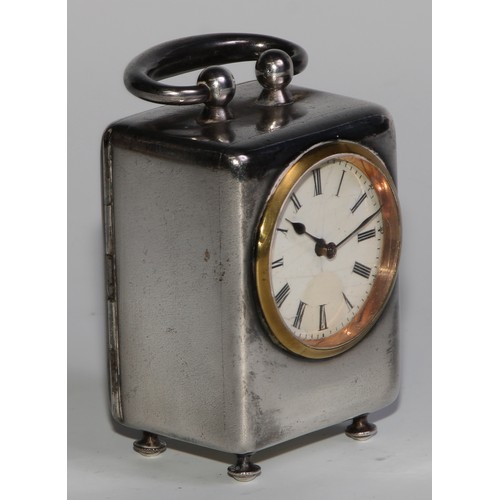 227 - An Edwardian silver and tortoiseshell miniature carriage timepiece, 3.5cm circular clock dial with R... 