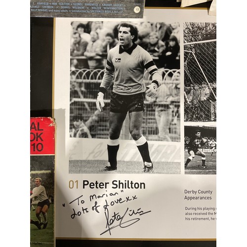 244 - Football Interest - a Derby County poster, signed by Peter Shilton; a collection of English Football... 