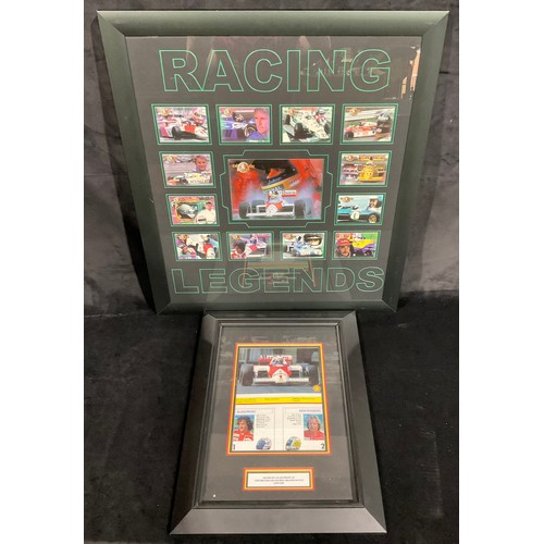 245 - Sport - an F1 Racing Legends framed composition comprising Motor Racing Legends cards, framed; a pro... 