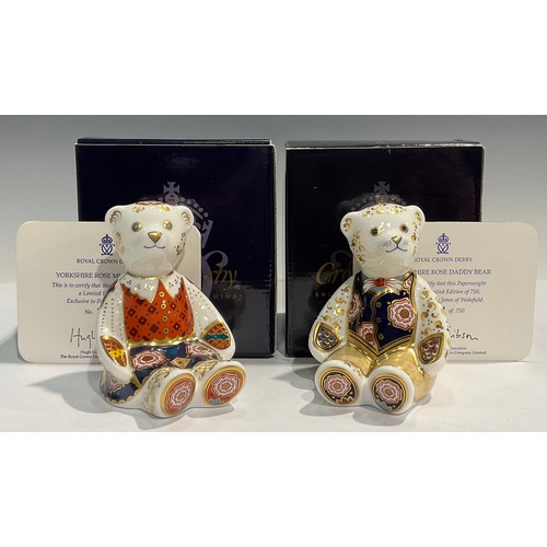 171 - A pair of Royal Crown Derby paperweights, Yorkshire Rose Mummy Bear and Yorkshire Rose Daddy Bear, e... 