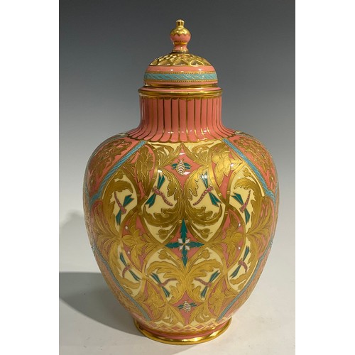 178 - A large Derby Crown Porcelain Company potpourri temple jar and cover, decorated in the Persian taste... 