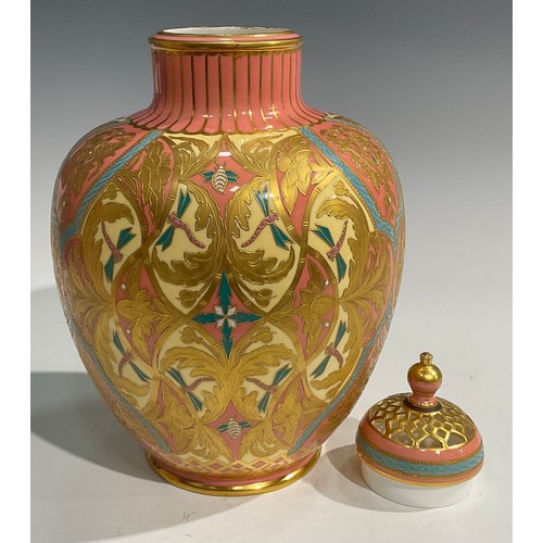 178 - A large Derby Crown Porcelain Company potpourri temple jar and cover, decorated in the Persian taste... 