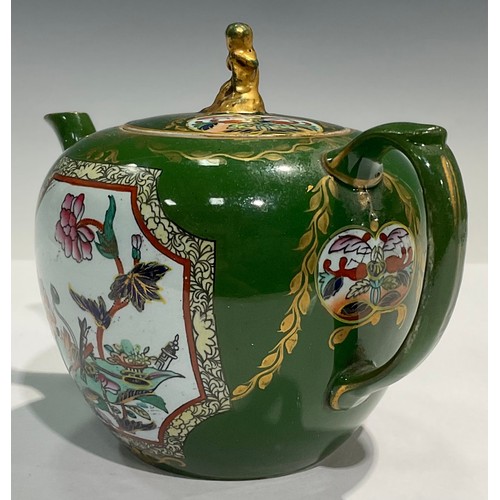 181 - A mid 19th century Ironstone China 'Canton' pattern globular teapot and cover, probably Morley & Ash... 