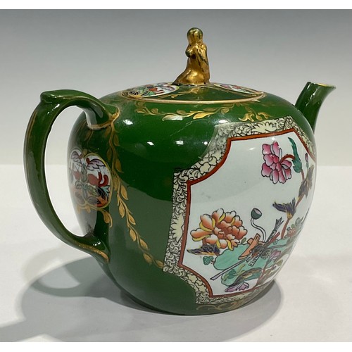 181 - A mid 19th century Ironstone China 'Canton' pattern globular teapot and cover, probably Morley & Ash... 