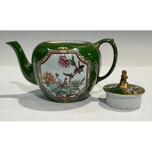 181 - A mid 19th century Ironstone China 'Canton' pattern globular teapot and cover, probably Morley & Ash... 