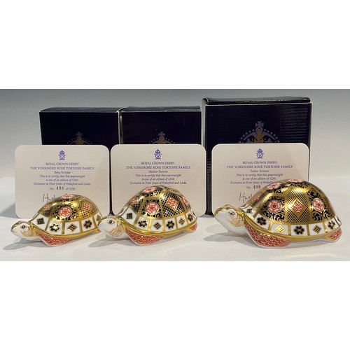 193 - A set of three Royal Crown Derby paperweights, Yorkshire Rose Tortoise Family, Mother, Father and Ba... 