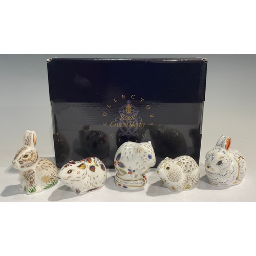 197 - A Royal Crown Derby paperweights, Bunny, Collector's Guild member's pack, gold stopper; others, Nibb... 