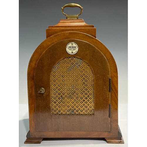 281 - A George II style walnut bracket-form mantel clock, retailed by John Mason (Rotherham) Ltd, 27cm hig... 