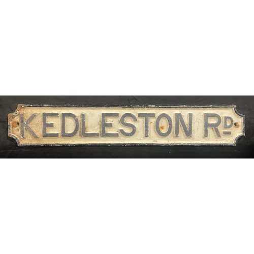 284 - A cast iron street sign, Kedleston Road, painted in black and white, 90cm wide