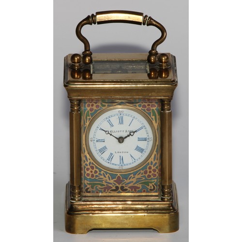 288 - A small French gilt brass and enamel, 3.5cm circular dial inscribed Elliott & Son, London, decorated... 