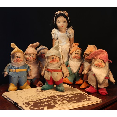 6191 - A 1930's set of Chad Valley Snow White and the Seven Dwarfs pressed felt novelty dolls, each with pa... 