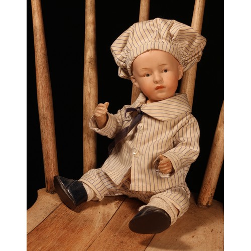 6197 - A Gebrüder Heubach (Germany) bisque head and painted composition bodied character doll, the bisque h... 