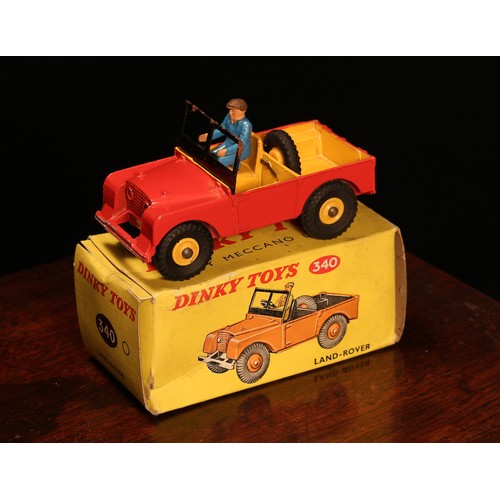 6226 - Dinky Toys 340 Land-Rover, red body, deep yellow interior with plastic seated driver figure, yellow ... 