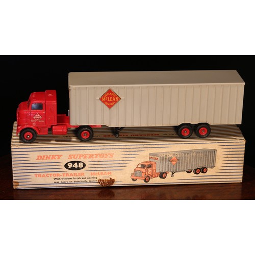 6229 - Dinky Supertoys 948 McLean tractor trailer, red cab with windows and decals to side doors, detachabl... 