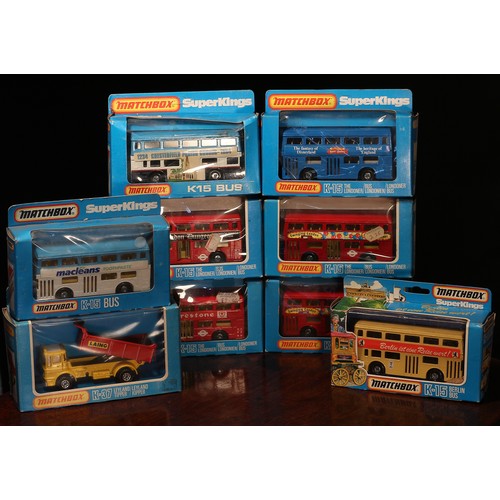 6232 - Matchbox Superkings models, comprising various different examples of the K-15 bus, each window boxed... 