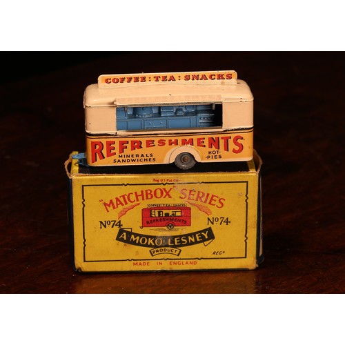 6233 - Matchbox 1-75 series issue 74a mobile canteen, pinkish cream body with light blue base, 'REFRESHMENT... 