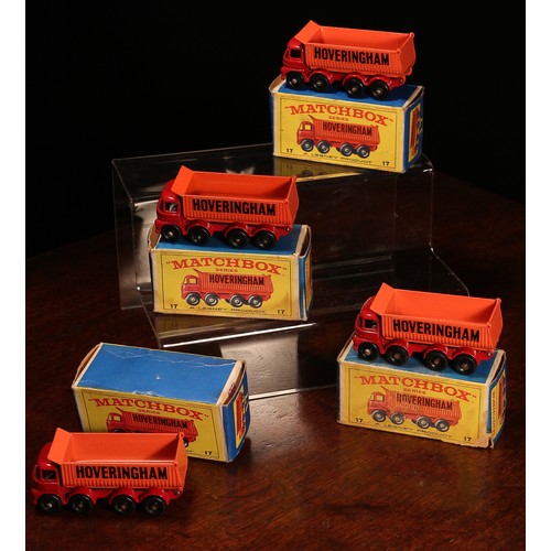 6235 - Matchbox 1-75 series issue models, comprising four 17d Foden tippers, each with deep red cab and cha... 