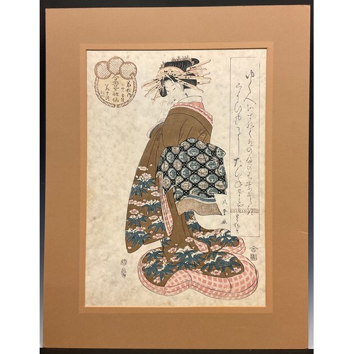 128 - Mizuno Toshikata (1866-1908), after, Edo style print, Courtesan, museum lithograph, 40cm x 28.5cm.