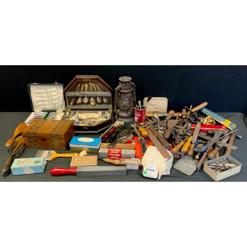 Boxes and Objects - Tools and equipment including chisels, d...