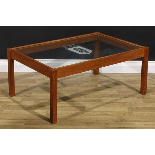 107 - Advertising & Automobilia - a retro mid-20th century glass and teak coffee table, the top etched wit... 