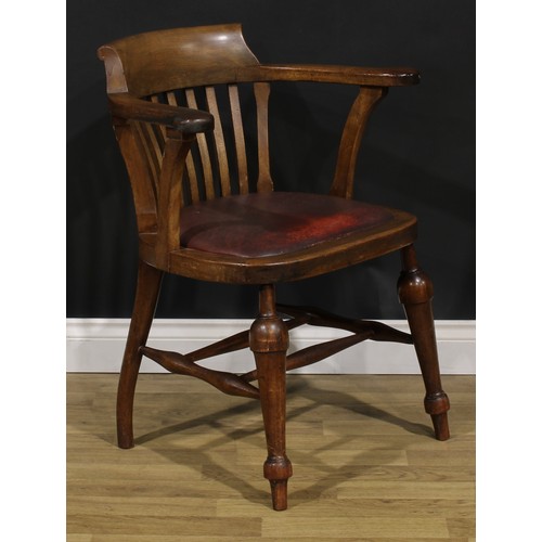 108 - A George V Thames Valley mahogany desk chair, by W. H. Healey, High Wycombe, stamped, 79cm high, 67.... 