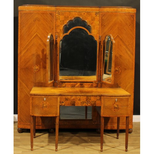 110 - An early-mid 20th century walnut and marquetry two piece bedroom suite, by Gaylayde, comprising ward... 