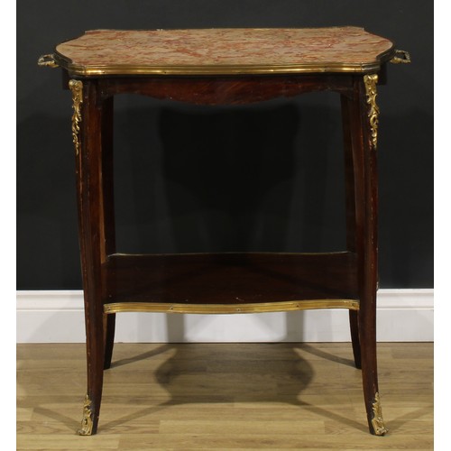 113 - A Louis XV Revival gilt-metal mounted marble and mahogany table, 75.5cm high, 76cm wide, 49cm deep, ... 