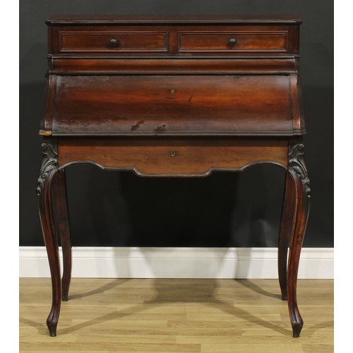 201 - A 19th century French mahogany bureau, maple-lined interior, 105cm high, 90.5cm wide, 52cm deep