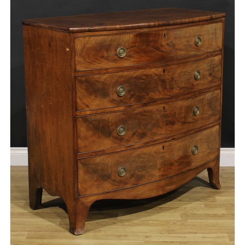 216 - A post-Regency mahogany bowfront chest, of four long graduated cockbeaded drawers, 103cm high, 106cm... 