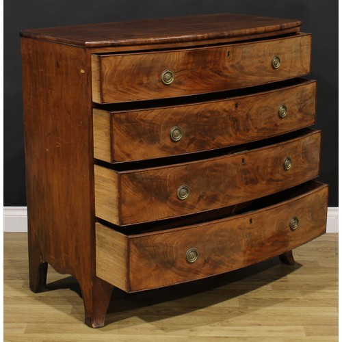 216 - A post-Regency mahogany bowfront chest, of four long graduated cockbeaded drawers, 103cm high, 106cm... 