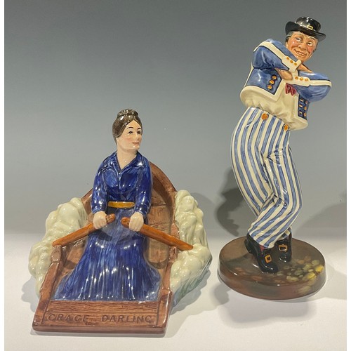 8 - A Royal Doulton figure, The Hornpipe, HN 2161, 23cm, printed marks; a Wood and Sons figure, Grace Da... 