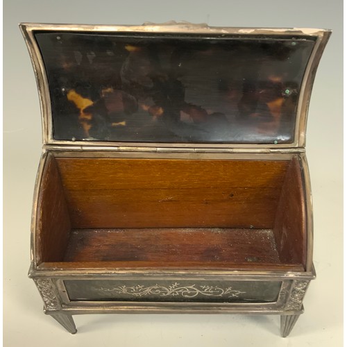 61 - An Edwardian silver and tortoiseshell dome-top table trinket box, the ornate case silver frame inset... 