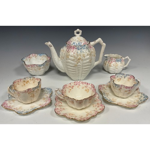 960 - Wileman and Company duet tea service, comprised of teapot, pair of tea cups with saucers, milk jug, ... 