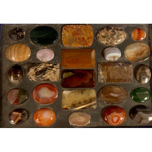 650 - A Victorian cased collection of polished mineral samples - cabochon, and faceted rectangular cut sto... 