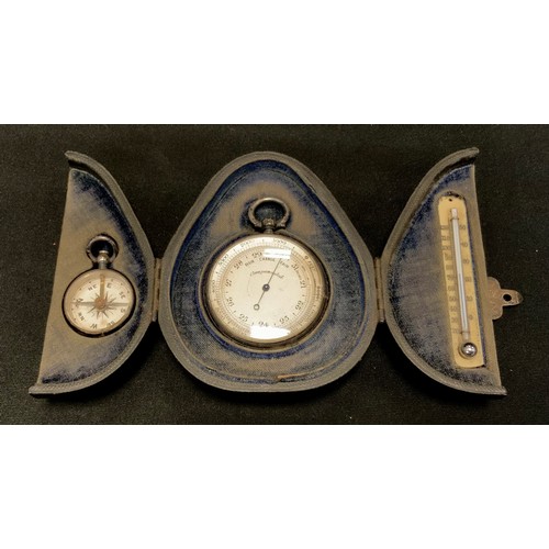 677 - A Victorian silver compass and barometer set, by Lewis Nightingale, London 1897, the compass of plai... 