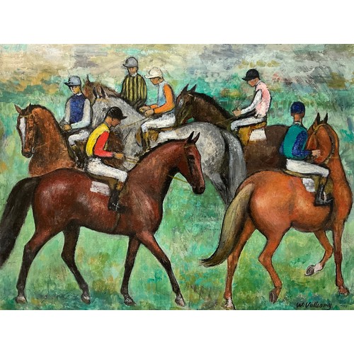 956 - W. Vulliamy, Jockey's before the start, signed, oil on board, Paris Salon and other labels verso, da... 