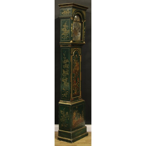 146 - A George III chinoiserie decorated japanned longcase clock, 30.5cm arched brass dial inscribed John ... 