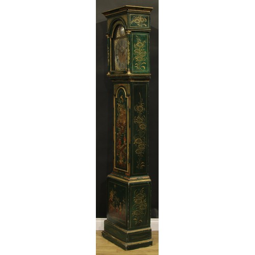 146 - A George III chinoiserie decorated japanned longcase clock, 30.5cm arched brass dial inscribed John ... 