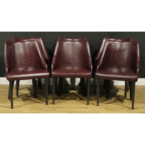 1282 - A set of six restaurant or hotel reception chairs, 84.5cm high, 58cm wide, the seat 49cm wide and 40... 
