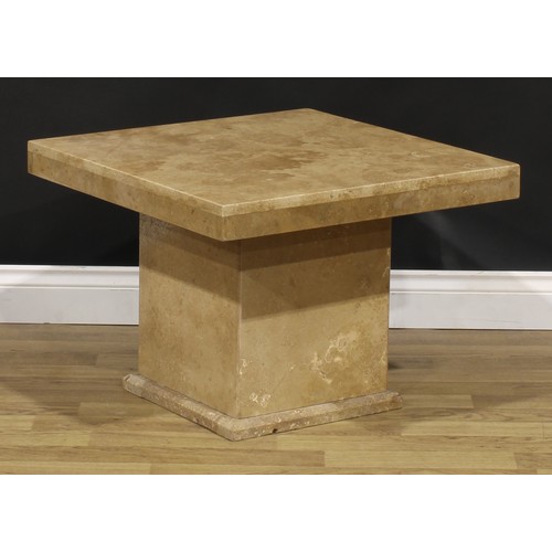 220A - A travertine low orangery table or pedestal, 47.5cm high, 65cm square