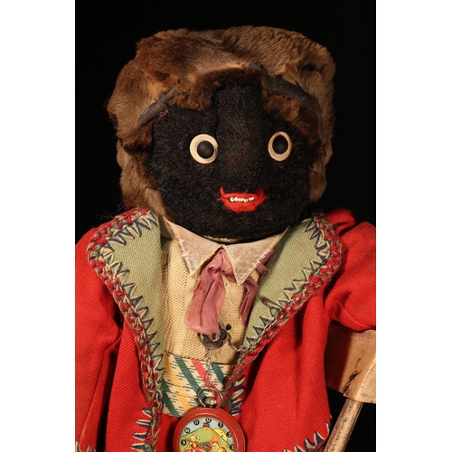 4005 - Folk Art - an early 20th century stuffed cloth black doll, the black 'mohair' type face with black a... 