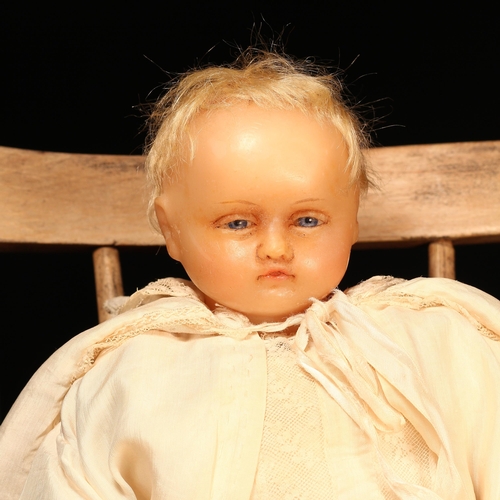 4040 - A late 19th century poured wax shoulder head doll, unmarked but attributed to Pierotti, the poured w... 