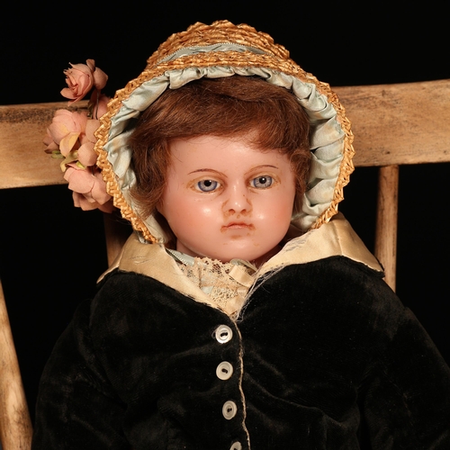 4042 - A late 19th century poured wax shoulder head doll, unmarked but attributed to Pierotti, the slightly... 