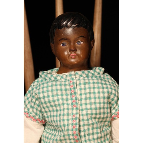 4055 - A Mayer & Sherratt (Staffordshire, England) painted composition shoulder head doll, the black painte... 