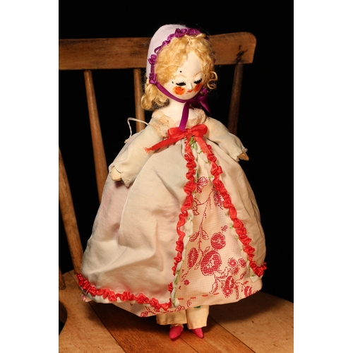 4075 - A reproduction 'Queen Anne' style carved and painted wooden artist doll, the carved and painted head... 