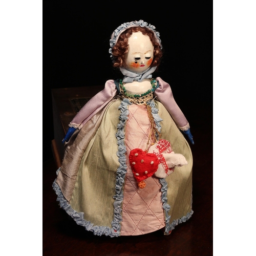 4099 - A reproduction 'Queen Anne' style carved and painted wooden artist doll, the carved and painted head... 