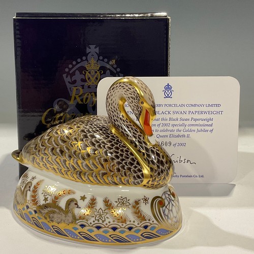 40 - A Royal Crown Derby paperweight, Black Swan, specially commissioned by Royal Doulton to celebrate th... 