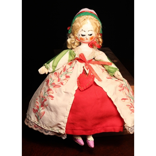 4117 - A reproduction 'Queen Anne' style carved and painted wooden artist doll, the carved and painted head... 