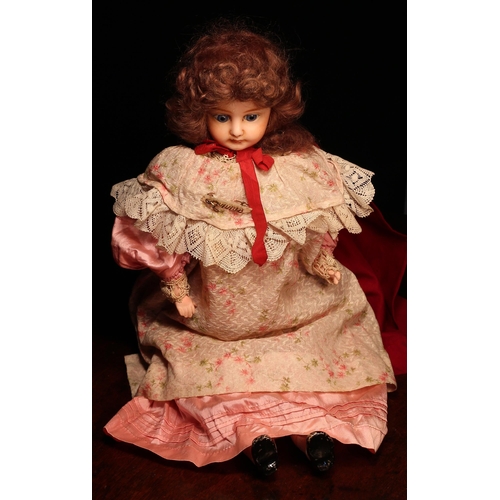 4118 - A wax over composition shoulder head doll, the wax over composition shoulder head inset with fixed b... 