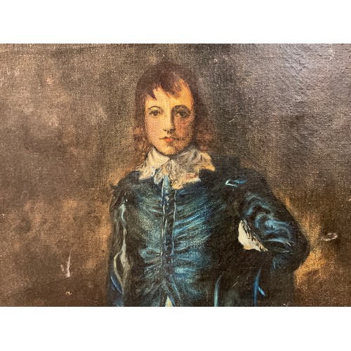 116 - After Thomas Gainsborough, 19th century, The Blue Boy, signed Muriel *****ham, oil on canvas, 51cm x... 